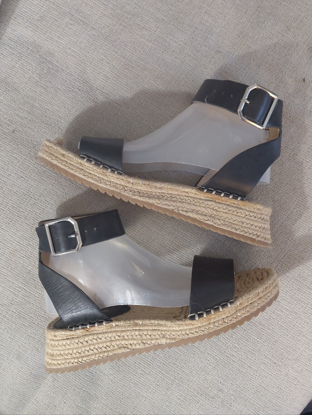 ANTONIO MELANI Black Leather Espadrille Platform Sandals Size 9.5